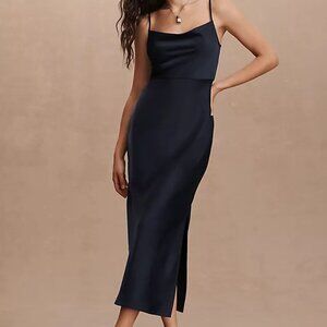 BHLDN Cali Satin Cowl-Neck Midi Slip Dress Size 0